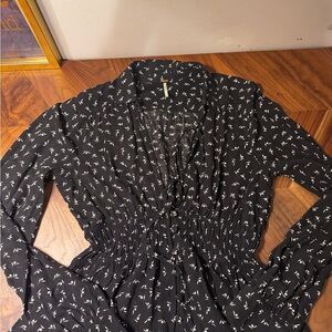 Free People Collette print blouse v neck button size small